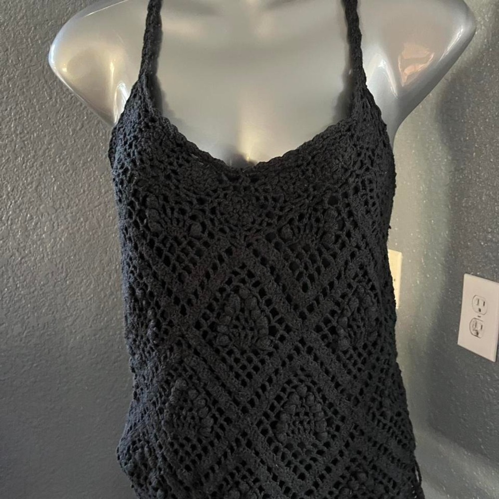 525 America Crochet Black Tank Top